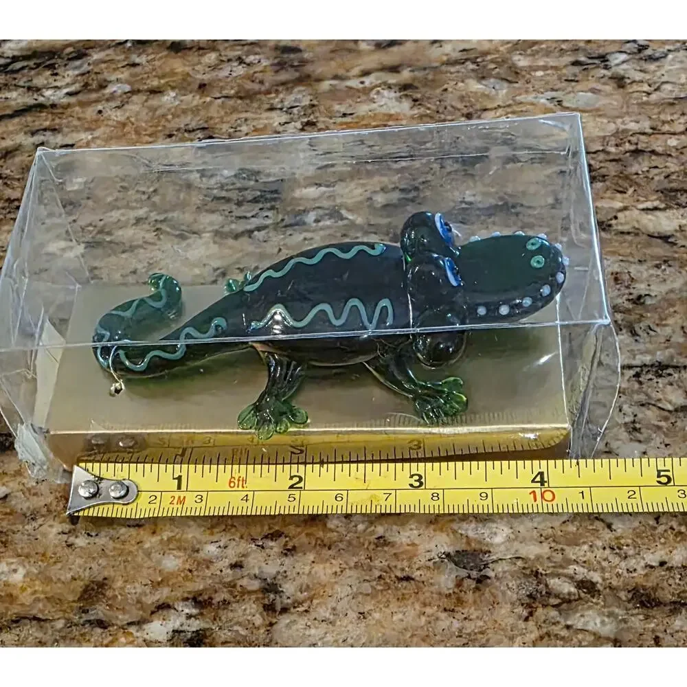 Alligator Crocodile Glass Figurine Green Miniature‎ Hand Blown Glass